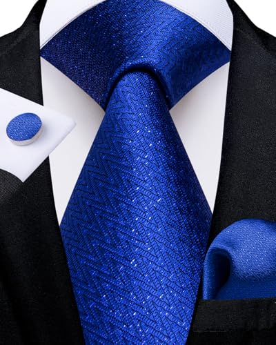 Image of DiBanGu Mens Solid Color Tie and Pocket Square Set Woven Silk Plain Necktie & Handkerchief for Men Wedding Party Formal