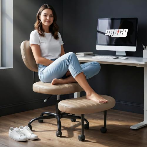 Image of DROGO Meditura Ergonomic Cross Legged Office Chair with 360 Wheels, ADHD Chair for Adults, Meditation Chair, Yoga Office Chair, Comfortable Back Support, 4.7' Adjustable Height & Recline (Brown)