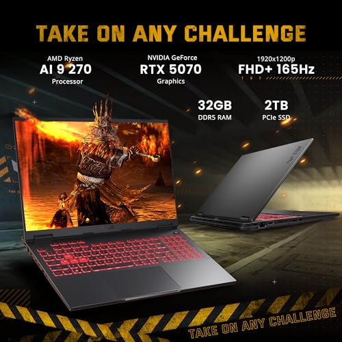 TUF A16 165 Hz WUXGA Gaming Laptop, AMD Ryzen AI 9 270, NVIDIA GeForce RTX 5070, 32GB DDR5, SSD PCIe 2TB, tastiera retroilluminata RGB, Copilot, Wi-Fi 6E, Win 11, grigio, set di docking station - Notebook - Immagine 2