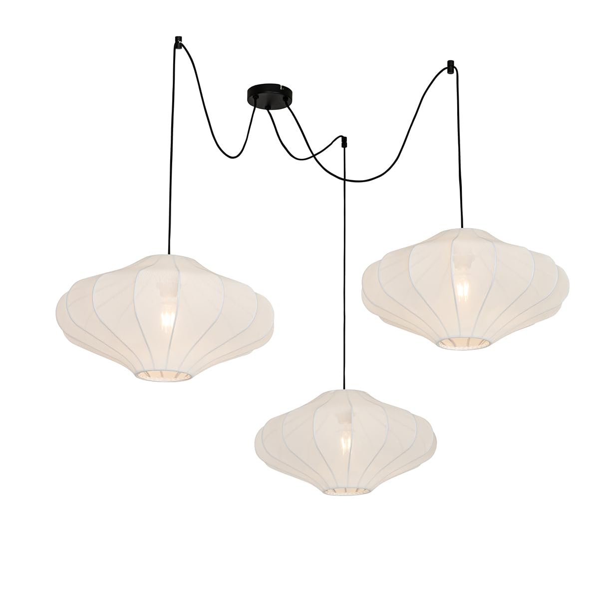 Qazqa Esstisch Japandi Pendelleuchte, Pendellampe - Plu - Weiß, Rund, 3-flammig, 100cm, Ideal als Esszimmerlampe