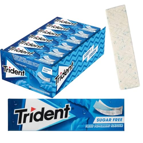 iChuches- Chicle sin azúcar de larga duración Trident. Refrescante, sin calorías, ideal para el aliento (24 und, lámina menta)