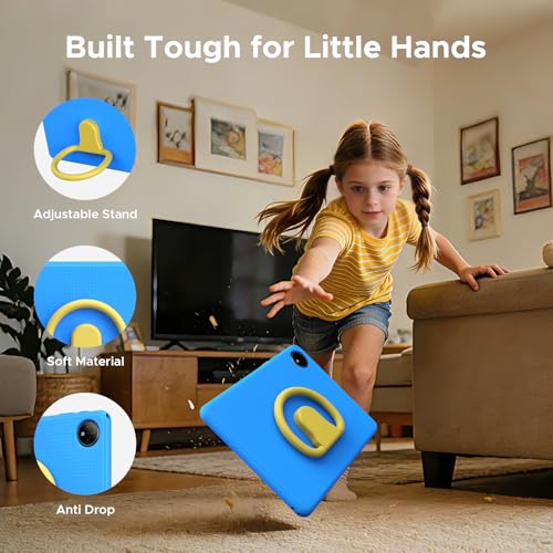 Image of P10 Kids Tablet for ages 3-7, Android 16 Tablet, Gemini AI, 10 Inch Tablet, 90Hz, 32GB RAM+64GB ROM, 7000mAH, 5G WiFi, Face ID, kids tablet with case,Includes a child protective case and pen, Blue