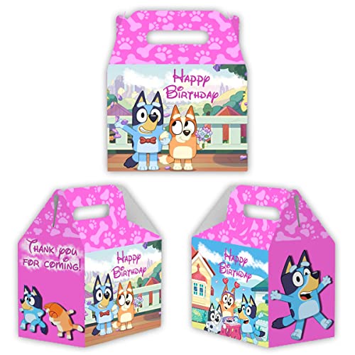 Blue Dog Candy Gable Box for Birthday Party Favors 12 Pack - 4.4x4.5in (Happy Birthday, Pink)