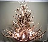 REAL ANTLER CHANDELIER, 8 LIGHTS, SHED ANTLER ART, ELK COVERED SOCKETS HANDMADE EXTRA LARGE