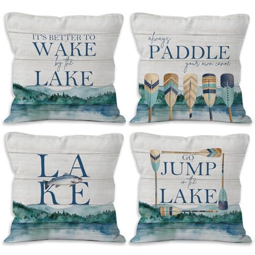 YSFUYZCT Lake House Throw Pillow Covers 18x18 Set of 4, Nautical Coasta Lake House Life Decor for Home, Nautical Coastal Pillow Covers for Home Couch Bedroom