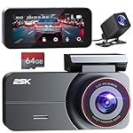 Dash Cam Front and Rear, 2.5K /1080P QHD Dual Dash Camera for Cars, Super Night Vision Dashcam, Loop Recording, 3.39” IPS, 64GB Card Included, 160° Wide Angle, Parking Mode - Black Pro