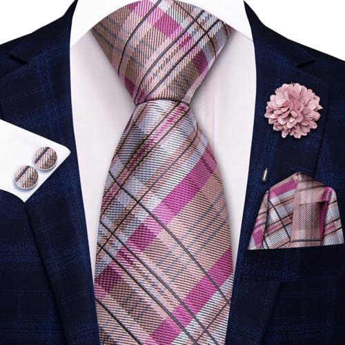 Image of Hi-Tie Zipper Ties for Men Pre-tied Tie Set Lapel Pin Pocket Square and Cufflinks Formal Business Wedding Adjustable Necktie