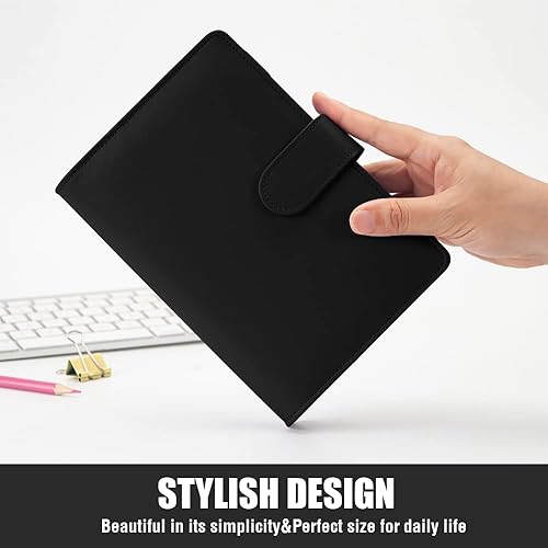 Miniatura 3 de Sooez Carpeta para cuaderno A6, planificador de 6 anillos con diseño elegante, organizador personal de hojas sueltas para papel de relleno A6,