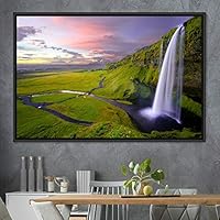 Framed Canvas Wall Art Mountainfalls Group Multicolor Nature Photography Realism Relax/Calm - 16x24 inches
