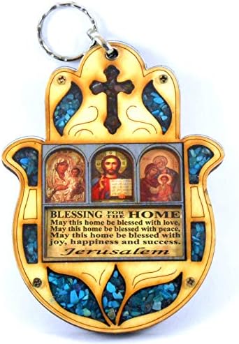 A Sher's creations, Hand Shape Home Blessing with cross Wood Wall Decor Wooden Hamsa Hanging Orthodox Christian Religious Plaque Lucky Charm Icon Gift