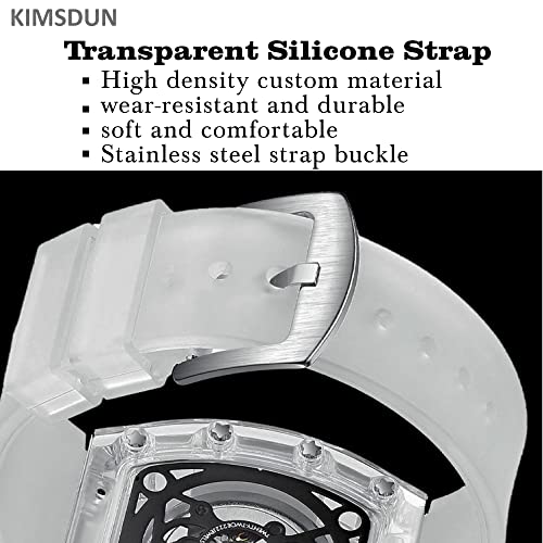 Kimsdun-Stylish Skeleton Sport Watches, Waterproof, Analog Quartz Date Calendar Wristwatch, Transparent Tonneau Case Casual Watch, Silicone Strap For Men Unisex (White-White) (Tp-K-2015B) #TOP5