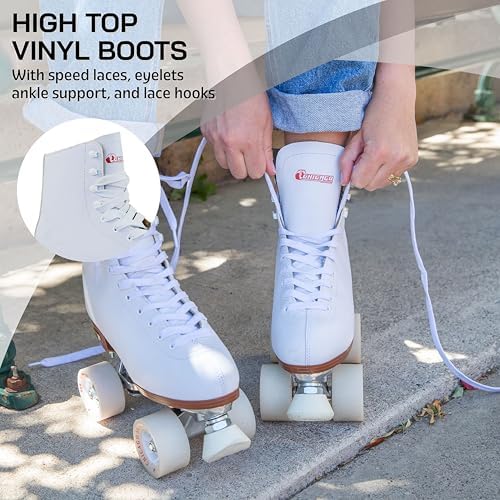 Chicago Quad Roller Skates for Girls & Boys – Durable, Top Performance Indoor/Outdoor Use or Roller Derby - Classic Deluxe Leather High-Top Boots with 60mm Urethane Wheels & Semi-Precision Bearings