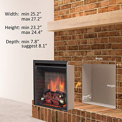 Amazon.com: PuraFlame Western Electric Fireplace Insert with Fire Crackling  Sound, Remote Control, 750/1500W, Black, 25 63/64 Inches Wide, 23 3/16  Inches High : Home u0026 Kitchen