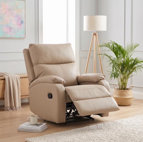 Image of Royaloak Nova Leatherette Recliner 1 Seater, Manual Recliner Chair with High Backrest, Tufted Design, Padded Armrests & Soft Cushions, Living Room Recliner Sofa, Ivory