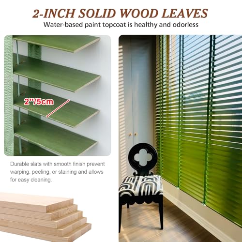 2" Slats Wood Blinds for Indoor Windows, Custom Wood Window Blinds, Wooden Venetian Horizontal Blinds & Shades for Indoor Windows, Office, Living Room, Bedroom