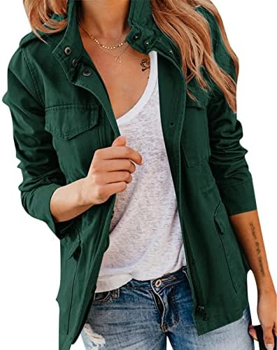 Pepochic Womens Military Jacket Zip Up Snap Buttons Lightweight Utility Anorak Field Safari Coat Outwear…