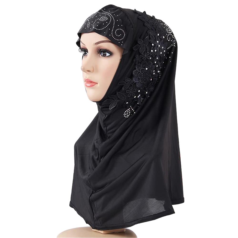 JDYaoYing Turban with Floral Muslim Scarf Hijab Scarf Head Wrap Scarfs for Women Hat Black