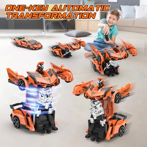 Hepoasky Remote Control Car Transform Robot RC Car Toys, One-Button Deformation and 360° Rotation Drifting Boy Toys Birthday Gifts for 3 4 5 6 7 8 9 10 Year Old Boys Age 4-7 8-12