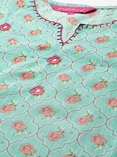 Image of anubhutee Women's Turquoise Handwork Printed Kurta Set with Trousers