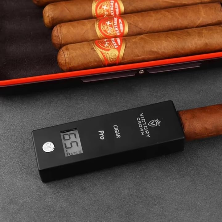 Electric Cigar Humidity Meter with LCD Display Digital Rechargeable Moisture Guage Tester Reader Humidor Hygrometer Needle Smoking Tobacco Accessories Husband Father Gifts (Black)