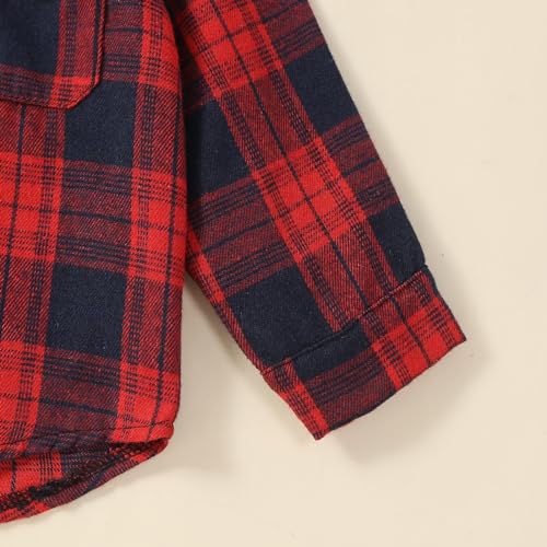 Image of Toddler Baby Boy Fall Winter Clothes Long Sleeve Plaid Hooded Sweatshirt Ripped Holes Jeans Set 1-5 Years Old