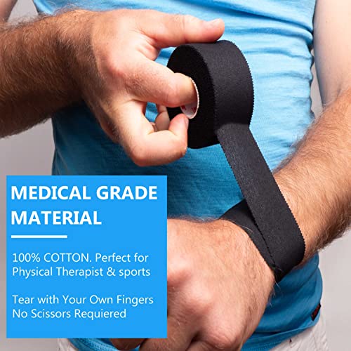 (3 Pack) Black Athletic Tape 1.5" X 45Ft Per Roll – Easy To Tear, No Sticky Residue Skin-Friendly. Very Strong Tapes For Athlete, Sport, Medical Trainers, First Aid Injury Wrap: Fingers Ankles Wrist #TOP2