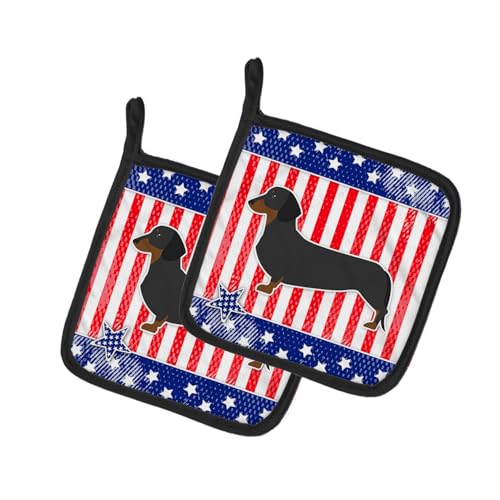 Caroline's Treasures BB3282PTHD USA Patriotic Dachshund Pair of Pot Holders Kitchen Heat Resistant Pot Holders Sets Oven Hot Pads for Cooking Baking BBQ, 7 1/2 x 7 1/2