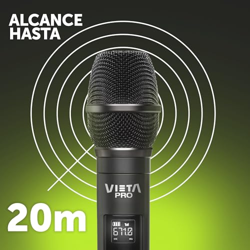 Vieta Pro Party Mic Duo | Karaoke 2 micrófonos inalámbricos 6.5 mm Mono Jack, Baja interferencia, Receptor 12 Horas. Micrófono Wireless Profesional USB-C para Karaoke,Boda,DJ,Fiesta,Iglesia - imagen 2