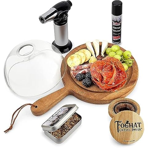 Foghat Cocktail Smoker Cloche Set, Bourbon Whiskey Barrel Oak Smoking Fuel & Smoking Torch | with Butane Infuse Whiskey, Cheese, Meats, BBQ Cover