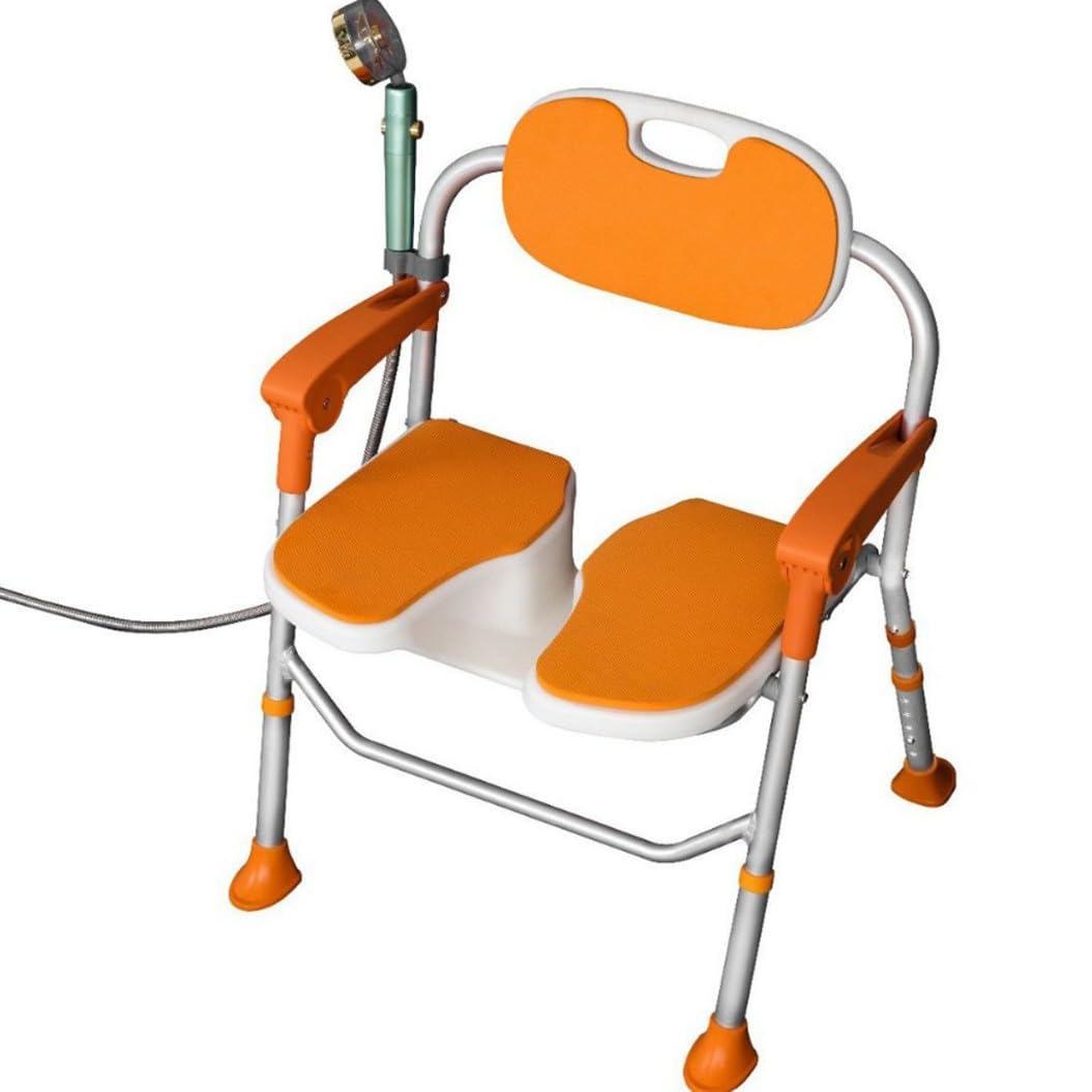 Asiento de Baño Silla Ducha Silla de Ducha Ajustable en Altura Silla para Ducha para Personas Mayores Plegable Banqueta Ducha Taburete Baño Adulto Orange Color