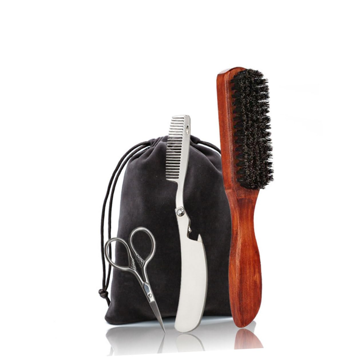 minkissy 3sätze Beard Care Set Teilig Praktisches Bartpflege-set Mit Bartbürste Und Stoffbeutel Zum Trimmen Und Stylen Von Bart Und Schnurrbart Kompakt Und Tragbar Für Unterwegs