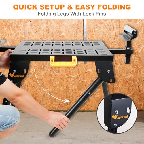 Universal Miter Saw Stand with Grid Tabletop 300 lbs Load Capacity 6-Level Height Adjustment Table Saw Stand WK-MS046