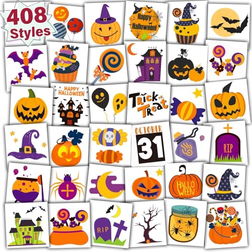 Partywind 408 PCS Halloween Tattoos for Kids Party Decorations, Halloween Treats Gifts for Party Supplies Favors, Halloween Good