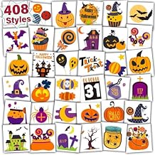 Partywind 408 PCS الوشم هالوين للأطفال زينة الحزب، هالوين يعامل لمستلزمات الحزب تفضل، Goodie حقيبة Stuffers ألعاب للأولاد البنات أوراق ملفوفة بشكل فردي