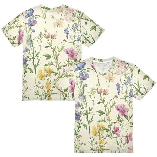 Kid's Short Sleeve Athletic Tops Quick Dry Beauty Floral Kids Sweatshirt for Kids Teens2