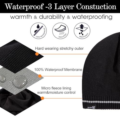 Image of Oversized L /XL /XXL DryKnit Waterproof Merino Wool Blend Beanie Fleece Lined Knit Hat for All-Weather Winter