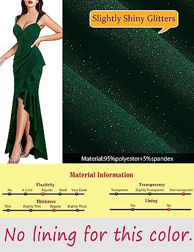 Image of VFSHOW Womens Glitter Sweetheart V Neck Twist Front Backless Ruched Ruffle Slit Formal Evening Gown Maxi Dress