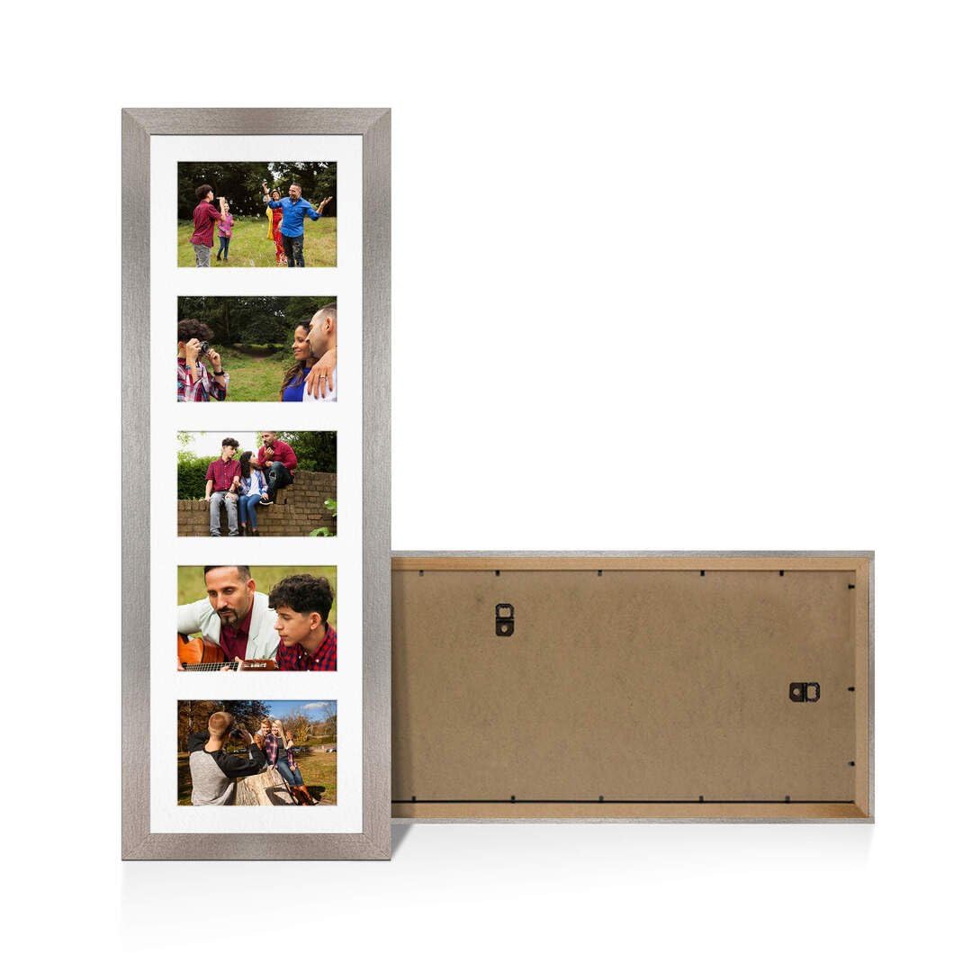 Procut Global 26X8 Aluminum Photo Frames For Multiple Pictures with White Mount-Modern Collage Frame with 5 Apertures (5x) 6X4-Engineered Wood with Shatterproof Perspex