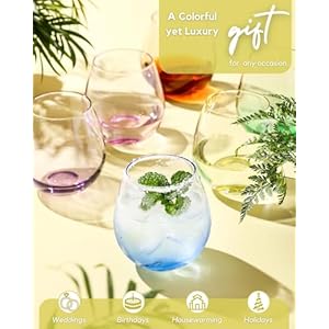 Coloviestemlesswineglassessetof6largecoloredwineglassesshortwineglasssetforredwinewhitewinenostemmargaritaglasses15oz Urban Country Home Decor Colovie stemless wine glasses set of 6 large colored wine glasses short wine glass set for red wine white wine no stem margarita glasses 15 oz urban country home decor