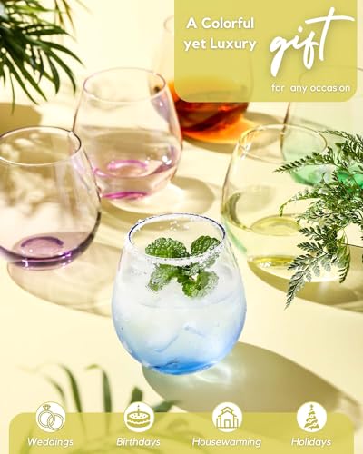 Coloviestemlesswineglassessetof6largecoloredwineglassesshortwineglasssetforredwinewhitewinenostemmargaritaglasses15oz Urban Country Home Decor Colovie stemless wine glasses set of 6 large colored wine glasses short wine glass set for red wine white wine no stem margarita glasses 15 oz urban country home decor