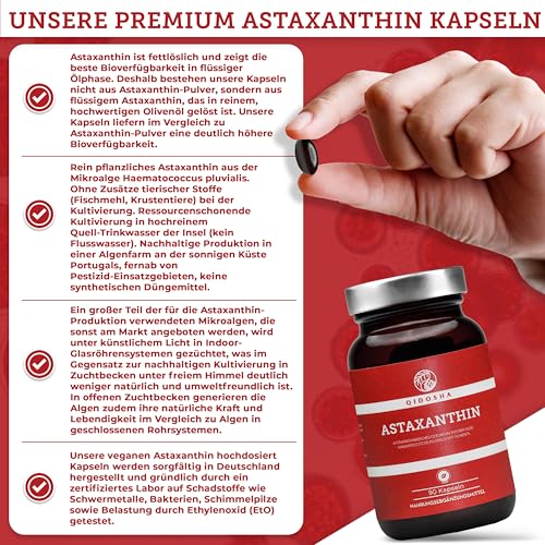 Astaxanthin 12 mg Qidosha aus EU-Rohstoffen in veganen Kapseln