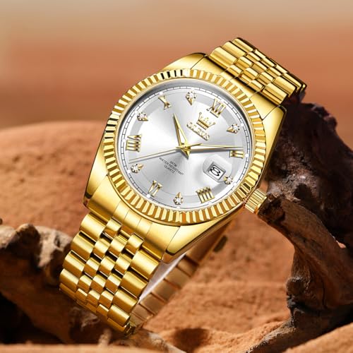 Image of OLEVS Watch for Men Stainless Steel Quartz Business Dress Diamond Large Dial Waterproof Mens Watches with Date Wrist Watch