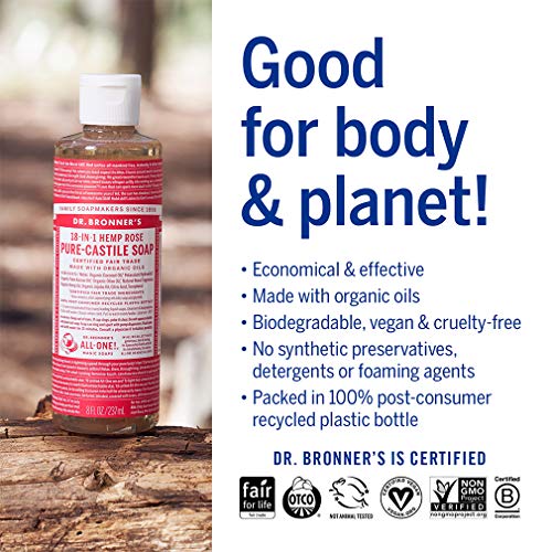 Image of Dr. Bronner's - Pure-Castile Liquid Soap (Rose, 16 ounce) - Made with Organic Oils, 18-in-1 Uses: Face, Body, Hair, Laundry, Pets and Dishes, Concentrated, Vegan, Non-GMO (Pack of 2)