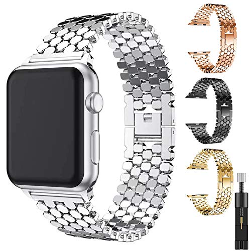 Band Compatible with Apple Watch Band 40mm 38mm 42mm 44mm iWatch Bands Series 6 5 4 3 2 1 SE Men Women Stainless Steel Replacement Strap Buckle Clasp (Silver, 38/40 mm)