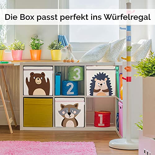GLÜCKSWOLKE Kinder Aufbewahrungsbox - 15 Motive I Spielzeugkiste mit Deckel für Kinderzimmer I Spielzeug Boxen (33x33x33) zur Aufbewahrung im Kallax Regal I Waldtiere Motiv Waschbär