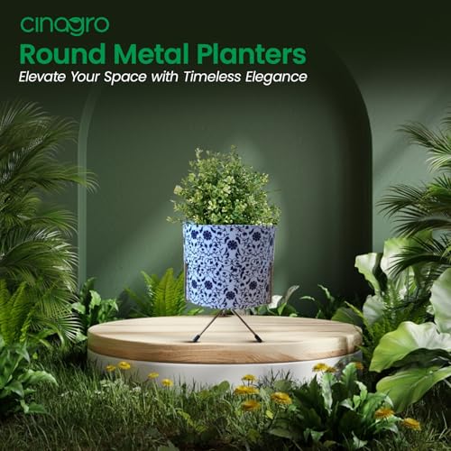 Image of CINAGRO Metal Flower Vase Planter Pot with Iron Stand, Pots for Plants, Plant Pots for Home Decoration, Succulent Pot, Indoor Planter Garden Decor Style: Oceanic Oasis