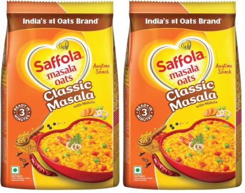 Image of Saffola Masala Oats| 1kg | Classic Masala | Tasty, Anytime Snack | Ready in 3 mins | Millets Goodness- with Bajra & Jowar | No maida, No added preservatives | helps manage weight (Pack of 2)