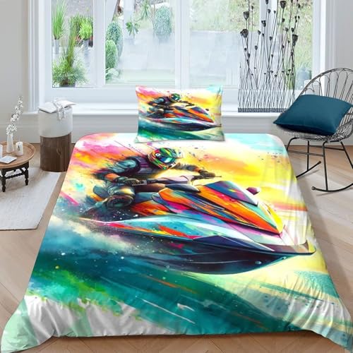 Housse de couette jet ski imprimé parure de lit 2 pièces microfibre zippée - 3