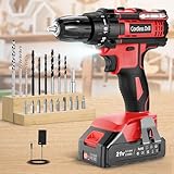 MHPRO Cordless Drill, Electric Drill 21V with 2.0Ah Battery, Power DrillSet 42N.m,10mm Chuck, 2 Speeds, 18+1 Torque, LED Light, 20pcs DrillBits for Garden DIY Project,Red