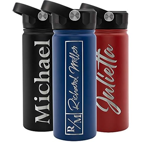 Personalized Water Bottle w Straw Lid Double Wall Insulated | 18 oz - 12 Font - Royal Blue | 9 Color Custom Water Bottle w Name and Text, BPA Free - Non Sweat - Vacuum Insulated Cover